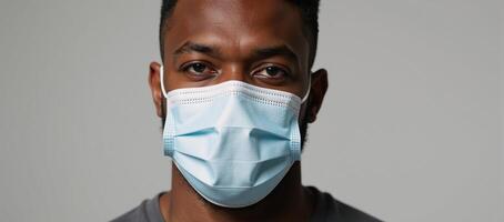 An AfricanAmerican man wearing a face mask due to COVID photo