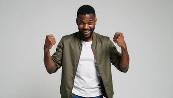 Exuberant Black male in fist pose photo