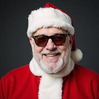 Traditionalstyle square photo featuring a cheerful gay Santa Claus wearing red and sporting sunglasses