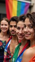 A vibrant rainbowribbon flag against a blurred background celebrates LGBTQ Pride Month in support of the International Day Against Homophobia Transphobia Biphobia photo