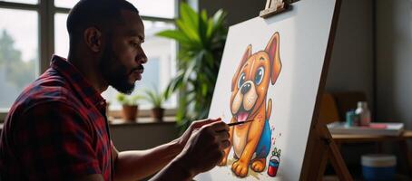 Artist paints whimsical cartoon image of an AfricanAmerican Bulldog photo