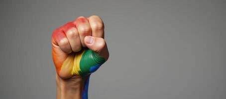 Painting depicting a clenched fist in rainbow colors to represent LGBTQ pride photo