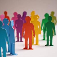 Papercut figures arranged in rainbow lineup symbolizing Gay Pride photo