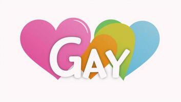 Stylized typography design with colorful hearts surrounding Gay word photo