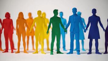 Papercut figures arranged in rainbow lineup symbolizing Gay Pride photo