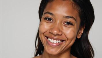 A cheery smiling African American youth exuding happiness in a positive portrait photo