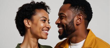 Portrait showcases a beaming African American couple up close photo