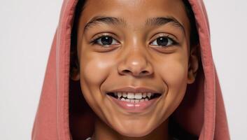 A striking African American teenage character is depicted wearing a hoodie against a clean white backdrop in animated art form photo