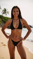 AfricanAmerican woman in a bikini at a beach photo