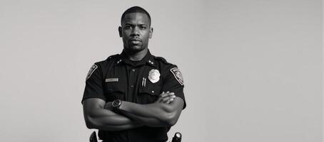 Image portrayal AfricanAmerican police officer depicted with crossed arms photo