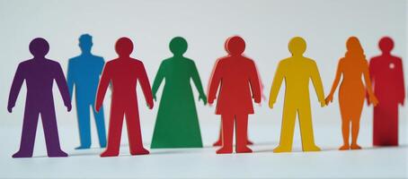 Papercut figures arranged in rainbow lineup symbolizing Gay Pride photo