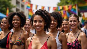 A vibrant pop art piece celebrates LGBTQ diversity with a colorful textured background and rainbows representing the pride of an inclusive community in modern art photo