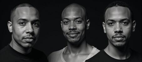 Portrait featuring three African American individuals in monochrome blackandwhite photo