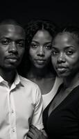 Portrait featuring three African American individuals in monochrome blackandwhite photo