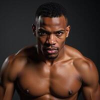 Closeup image African American boxer in portraiture style photo