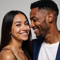 Portrait showcases a beaming African American couple up close photo