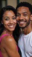 Closeup image of an African American couple sharing a smile photo