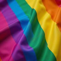 Closeup of a highresolution rainbow flag made from satin fabric with intricate folds and creases symbolizing LGBTQ pride and diversity photo