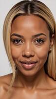 Portrait featuring an AfricanAmerican woman with blonde hair as model photo