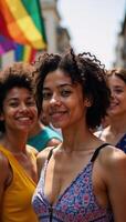 A vibrant pop art piece celebrates LGBTQ diversity with a colorful textured background and rainbows representing the pride of an inclusive community in modern art photo