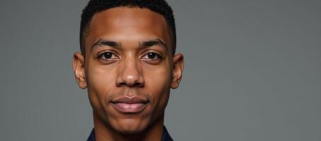Young African American veteran gazes confidently at the camera in portrait style photograph photo