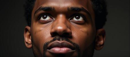 Closeup photo of an introspective African American male