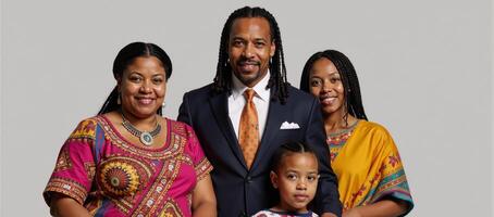 Traditional attire donned by an intergenerational AfricanAmerican family photo