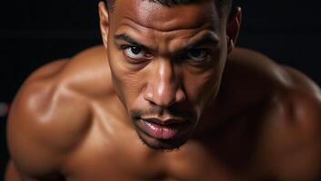 Closeup image African American boxer in portraiture style photo
