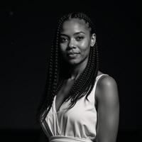 AfricanAmerican woman depicted against a backdrop of a starlit sky photo