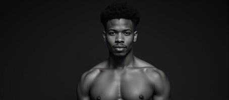 An African American man with an Afro stands against an isolated background photo
