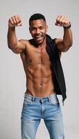 Exuberant Black male in fist pose photo