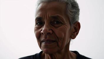 Elder African American woman struggling with Dementia and Alzheimersrelated disorders due to her deteriorating cognitive condition photo