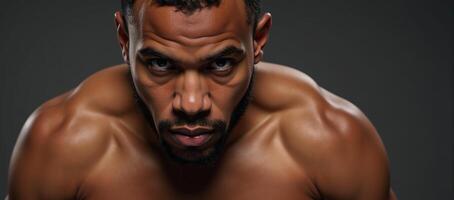 Closeup image African American boxer in portraiture style photo