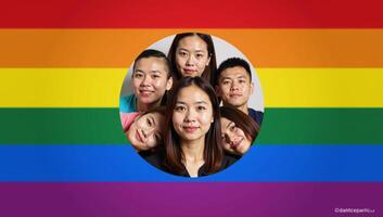 European Unionthemed backdrop with an illustration of the LGBTQ symbol photo
