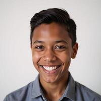Smiling teenager with African American facial features photo