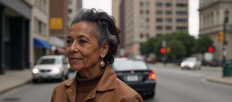 Portrait of a mature African American woman in an urban setting photo