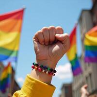 LGBTQ Pride Fist with Rainbow Hand on Flag Day Fight LGBTQ Flag Day photo