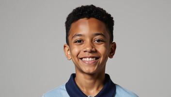 Smiling teenager with African American facial features photo