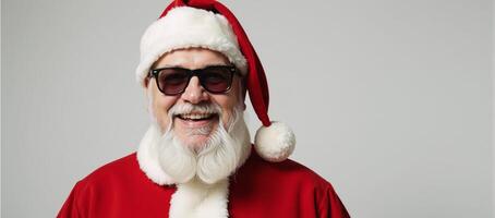 Traditionalstyle square photo featuring a cheerful gay Santa Claus wearing red and sporting sunglasses