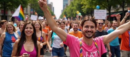 A lively gathering showcasing LGBTQ unity and acceptance during Pride Month photo