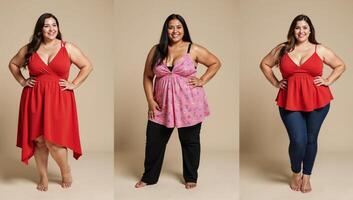 Three women pose with confidence at a bodypositive portrait studio celebrating their bodies and embracing selflove photo