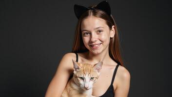 Girl with cat ears and bra illustrated in an anime style photo