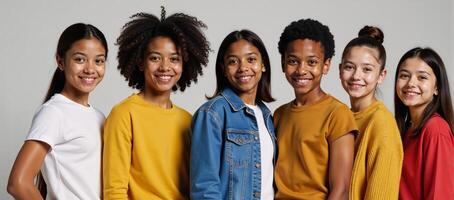 A group of African American youth stand facing the camera photo