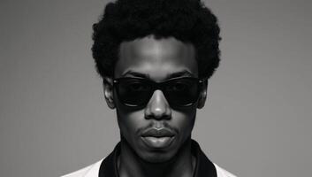 Image depicting a stylish young African American man with an Afro hairdo and sunglasses photo