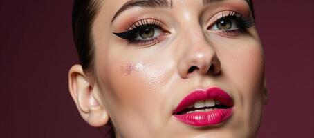 A daring and colorful portrait showcasing an individual expressing their unique identity through creative makeup styles photo