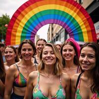 LGBT Pride celebration featuring diverse individuals within a vibrant rainbowthemed design set against an abstract backdrop of swirling liquid shapes symbolizing unity and inclusivity photo