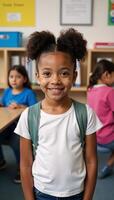 An African American girl attending an elementary school setting photo