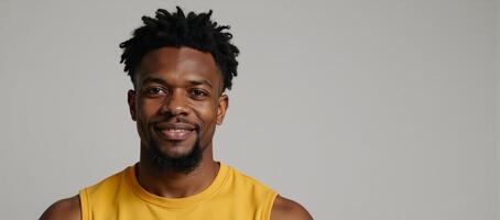 Portrait featuring a gay black man against a white background photo
