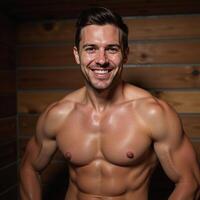 In a steamy LGBTQ themed scene a content man is depicted enjoying a sauna session humanenhanced photo