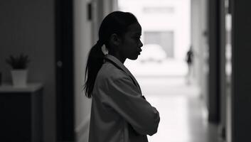 A silhouette of an AfricanAmerican little girl dressed as a doctor photo